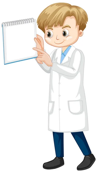 Beyaz arka planda laboratuvar önlüğü giymiş yakışıklı bir çocuk. — Stok Vektör