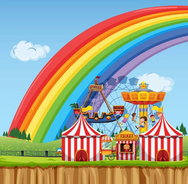 Escena de circo con niños jugando durante el día — Vector de stock