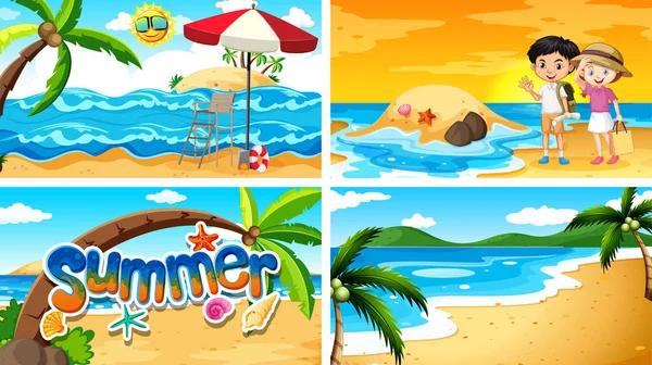 Four background scenes with summer theme — Stock Vector