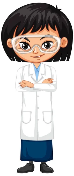 穿着白色背景的科学长袍的女孩 — 图库矢量图片