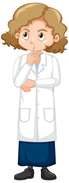 Girl in science gown thinking on white background — Stock Vector