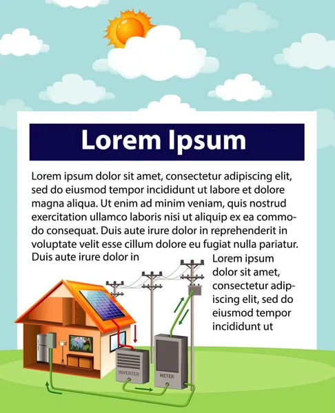 Grafiek die laat zien hoe zonnecel thuis werkt — Stockvector