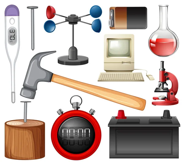 Large set of science equipments on white background — 스톡 벡터
