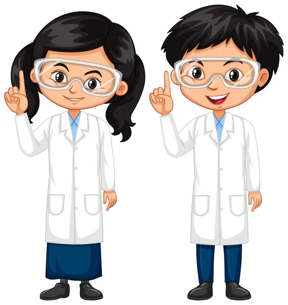 Boy and girl wearing science gown — Stock vektor