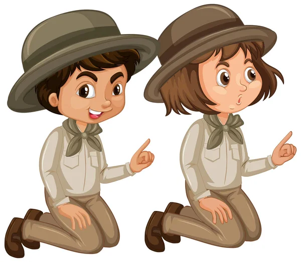 Boy and girl in scout uniform on white background — Stock Vector