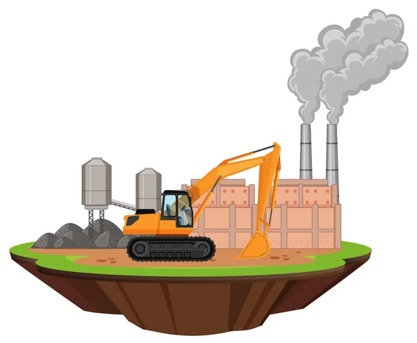 Scene with factory buildings and bulldozer on the site — Stock Vector