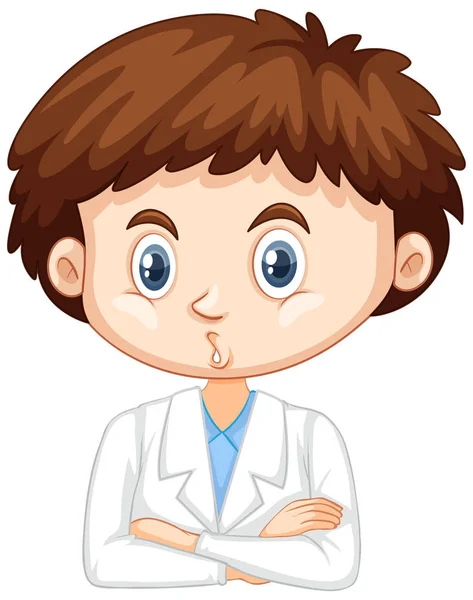 Happy boy wearing lab gown on white background — Stock Vector