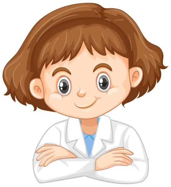 Cute girl in science gown on white background — Stock Vector