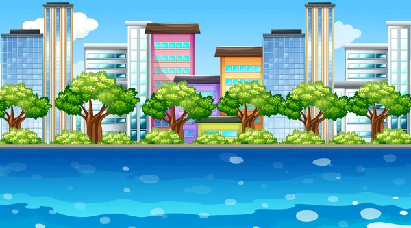 Scene with buildings along the river — Stock Vector