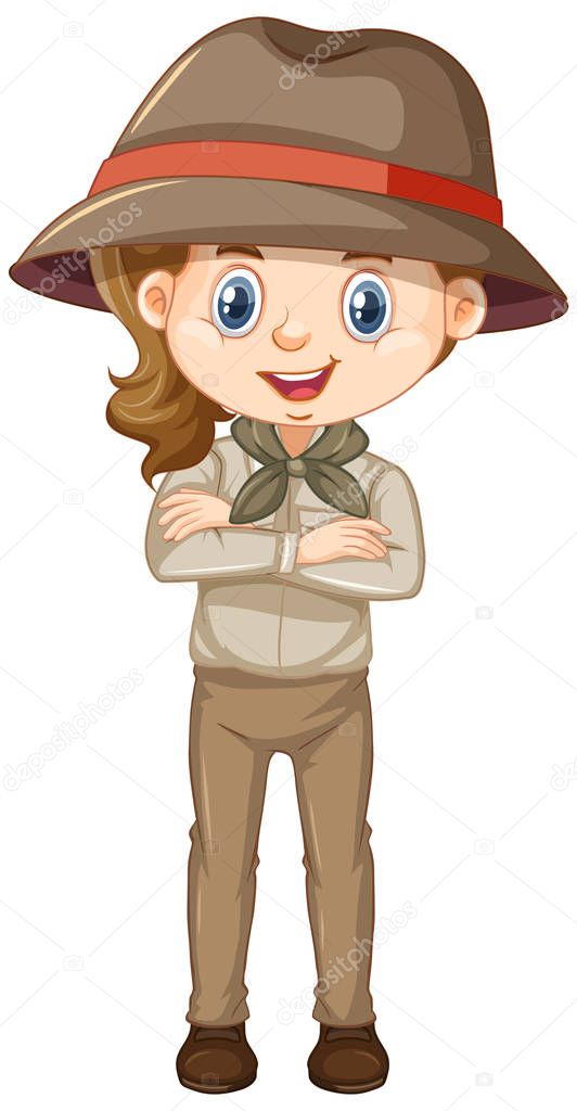 Girl in safari costume on white background