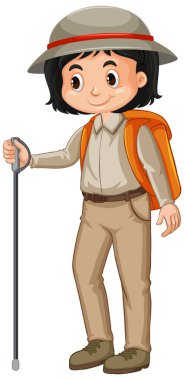 Beyaz arka planda safari kostümlü bir kız.