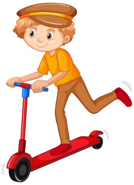Beyaz arka planda scooter oynayan çocuk