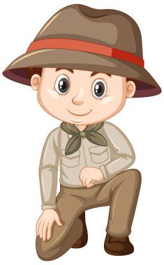 Beyaz arka planda safari kıyafetli yakışıklı çocuk.