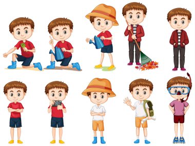 Farklı aktiviteler yapan bir grup yakışıklı çocuk.