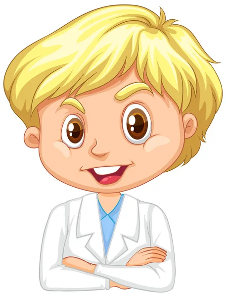 Junge im Wissenschaftskleid lächelt auf weißem Hintergrund — Stockvektor