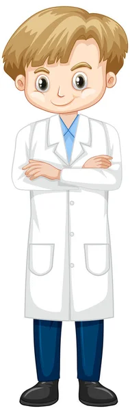 Leuke jongen in lab jurk op witte achtergrond — Stockvector