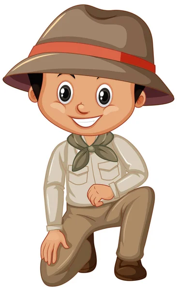 Niño usando traje de safari sobre fondo blanco — Vector de stock