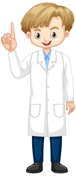 Cute boy in lab gown on white background — Stock Vector