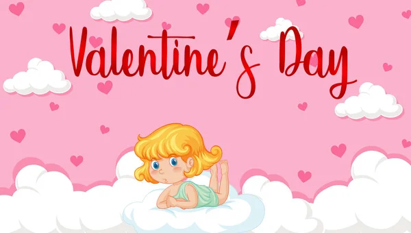 Tema Valentine con Cupido en el cielo rosa — Vector de stock