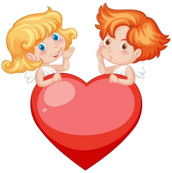 Tema San Valentino con cupidi e cuore rosso — Vettoriale Stock