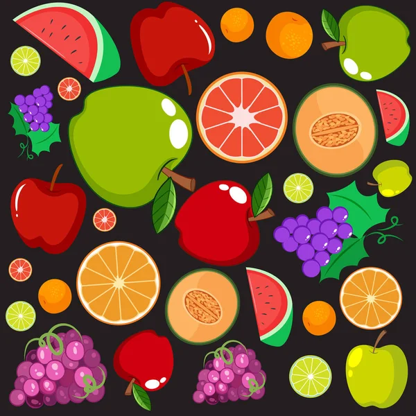Patrón de fondo sin costuras con diferentes frutas — Vector de stock