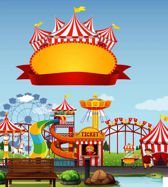 Teken template met funpark op de achtergrond — Stockvector