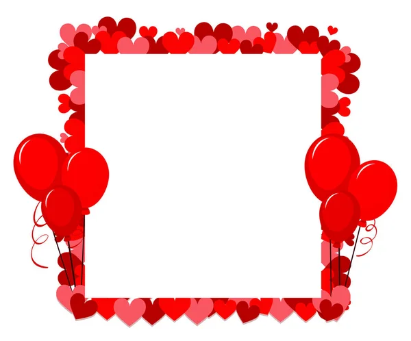 Valentine theme with red hearts and balloons around the frame — Stock Vector