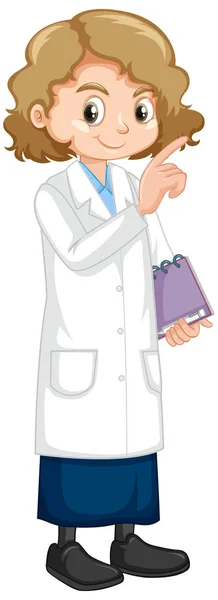 Chica en vestido de ciencia de pie sobre fondo blanco — Vector de stock