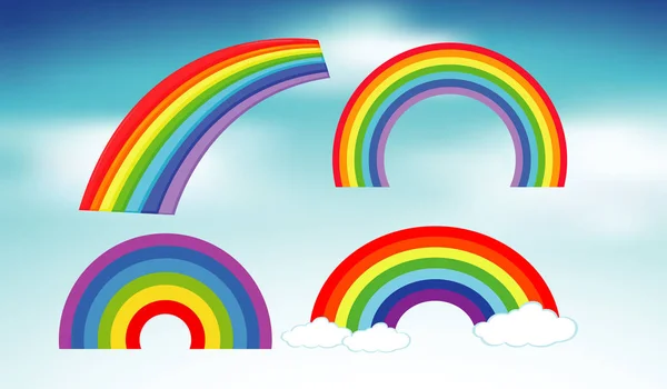 Set of rainbows in blue sky background — 스톡 벡터