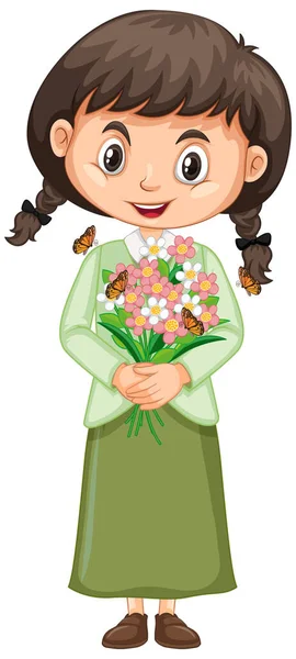 Szczęśliwa dziewczyna z kwiatami na białym tle — Wektor stockowy