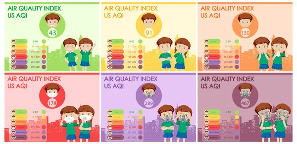 Renk ölçekli hava kalitesi indeksini gösteren diyagram — Stok Vektör