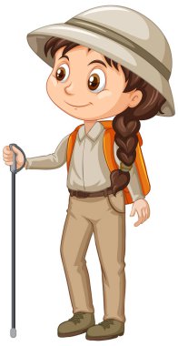 İzole edilmiş arka planda safari kıyafeti giyen bir kız.