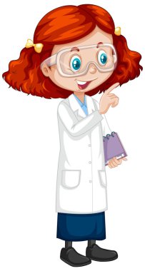 Beyaz arka planda bilim elbisesi giyen kız.