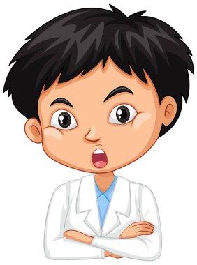 Beyaz arka planda bilim elbisesi giyen çocuk.