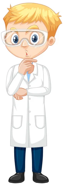 Niño en vestido de ciencia sobre fondo aislado — Vector de stock