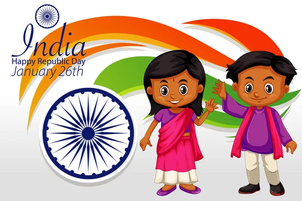 Inde heureux design affiche de la journée de la république avec des enfants heureux — Image vectorielle