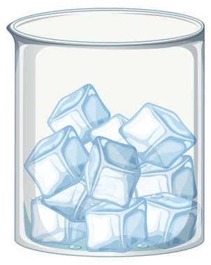 Ice cube in big beaker on white background clipart