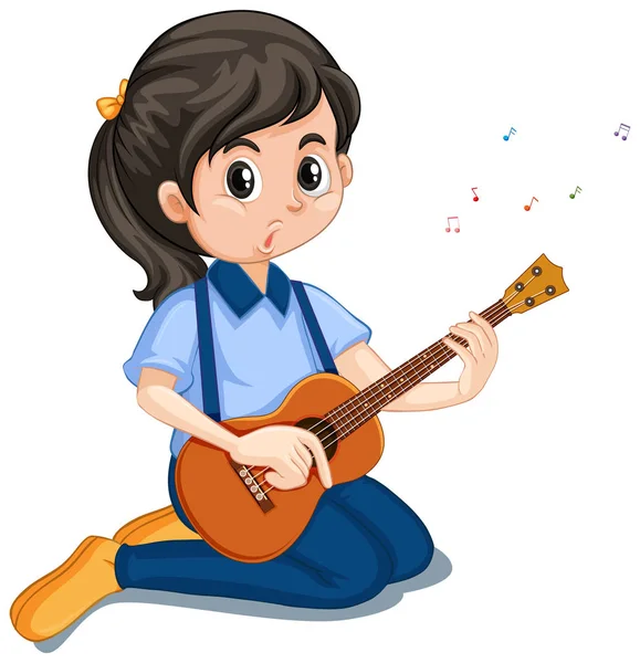 Tyttö pelaa ukulele valkoisella taustalla — vektorikuva
