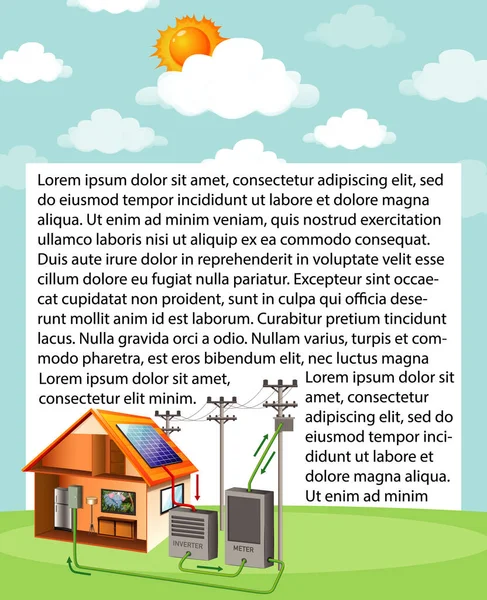 Güneş pilinin evde nasıl çalıştığını gösteren diyagram — Stok Vektör