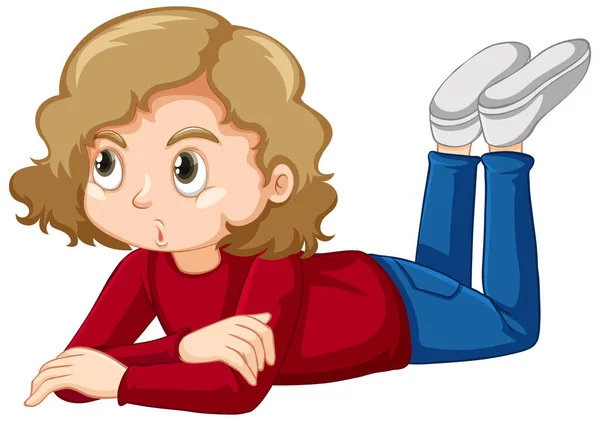 Carino ragazza in camicia rossa posa sul pavimento — Vettoriale Stock