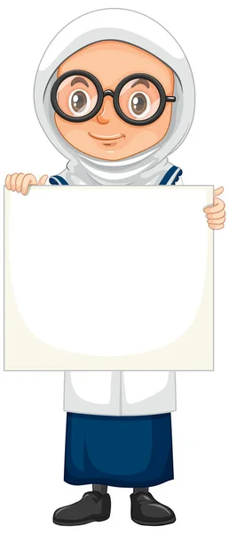 Muslim girl holding sign on white background — Stock Vector