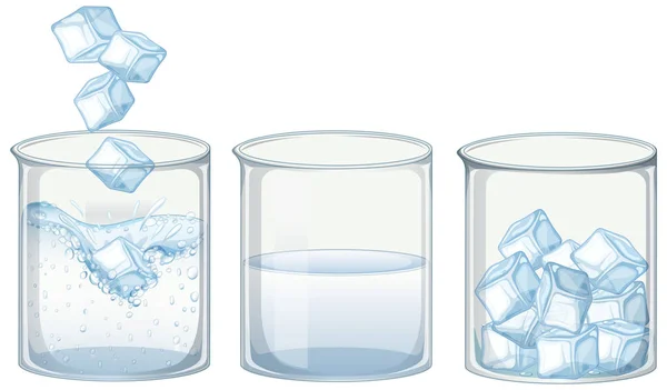Tre glas vatten med is — Stock vektor