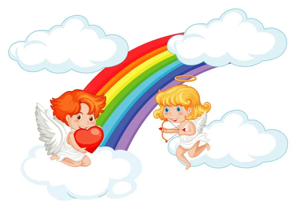 Tema Valentine con cupidos volando en el cielo — Vector de stock