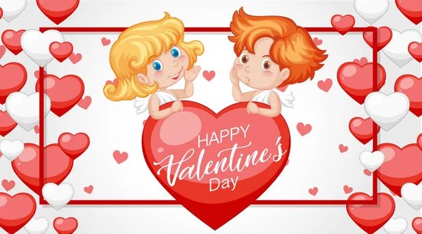 Tema Valentine con Cupido y corazones — Vector de stock