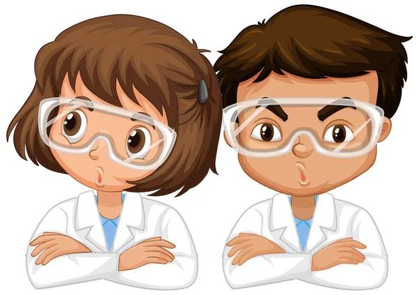 Garçon et fille en robe de science sur fond blanc — Image vectorielle