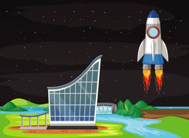 Gökyüzünde uçan uzay gemisi sahnesi