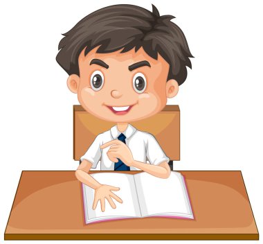 Masada çalışan sevimli çocuk.