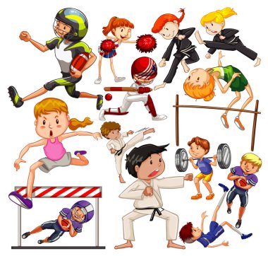 Farklı spor türleri yapan bir sürü insan.