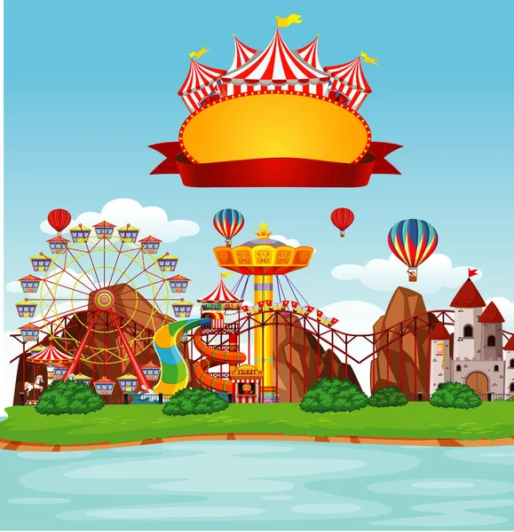 Background scene of funpark with many rides — Stock Vector