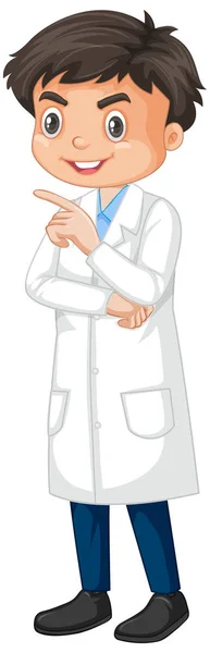 Chlapec na sobě laboratorní šaty na bílém pozadí — Stockový vektor